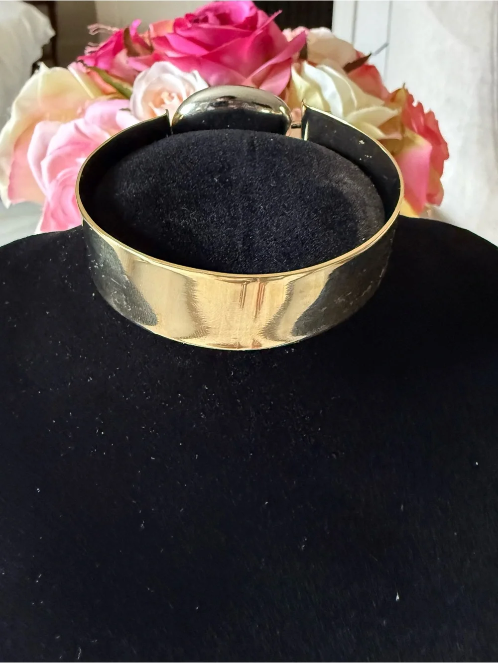 Vintage Modernist Two-Tone Cuff Bracelet Bold Mixed Metal Orb Statement 7”